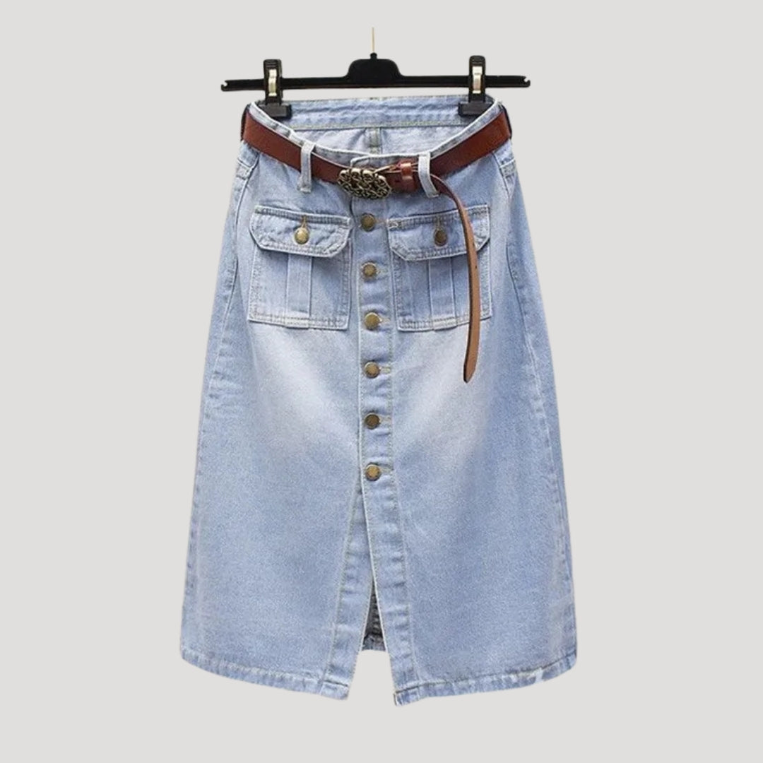 Women’s Denim Skirt Midi Jean A Line High Waist Button