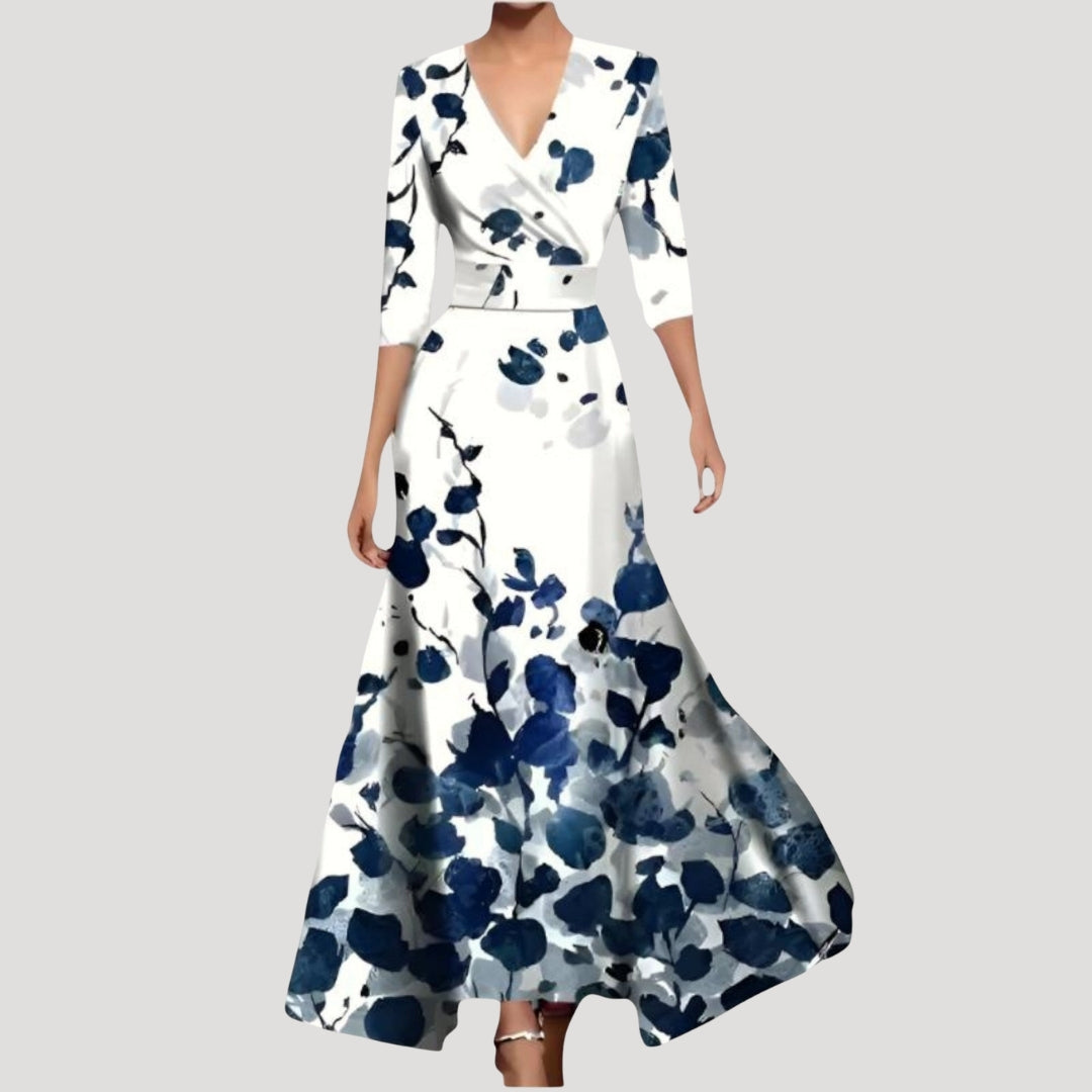 Women’s Midi Dress Floral Wrap A Line Long Elegant