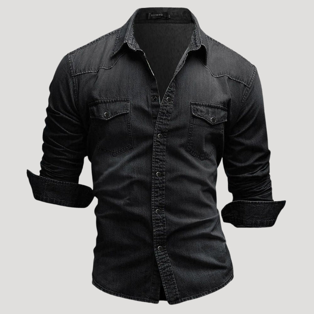 Mens Denim Shirt Long Sleeve Button Down Casual Slim Fit