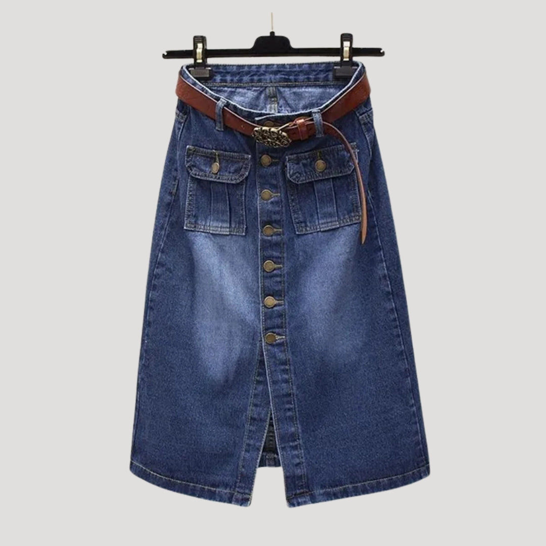 Women’s Denim Skirt Midi Jean A Line High Waist Button
