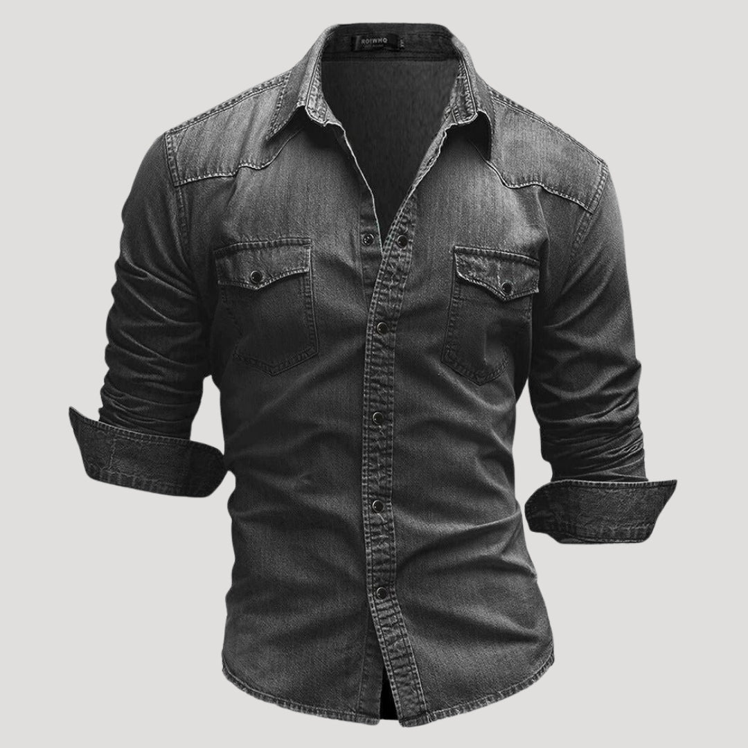 Mens Denim Shirt Long Sleeve Button Down Casual Slim Fit
