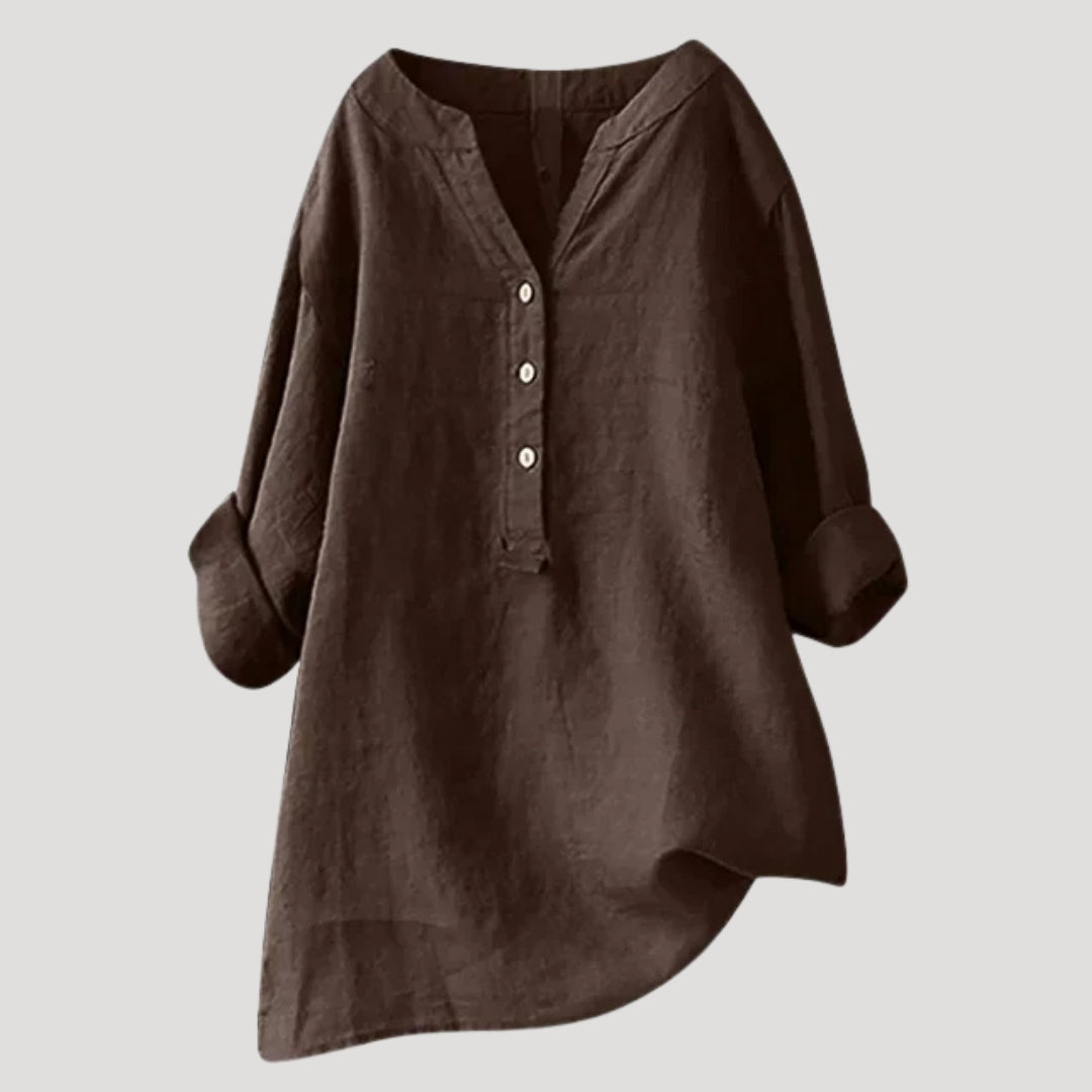 Women’s Blouse Tunic Top V Neck Loose Casual Long Sleeve