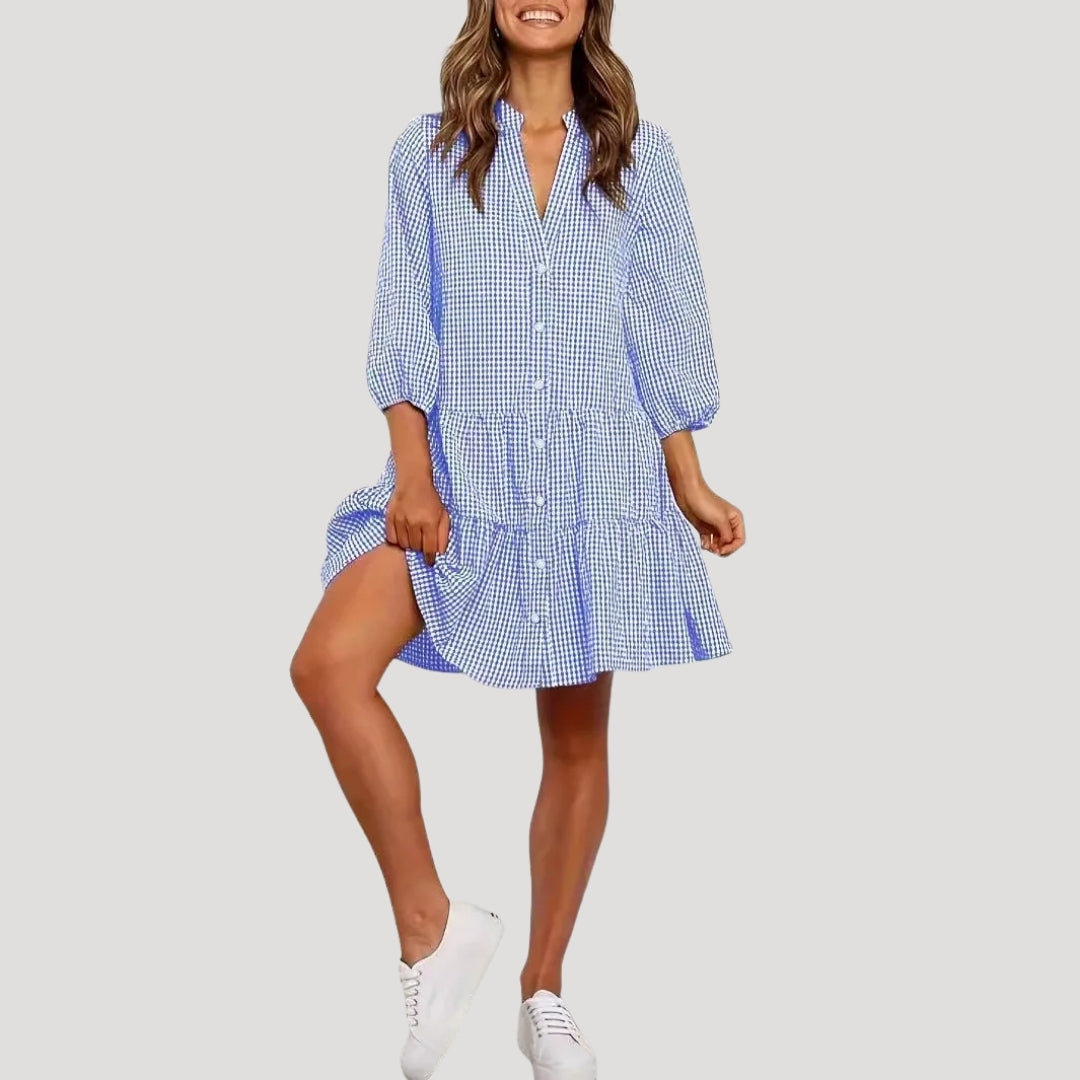Women’s Summer Dress Mini Casual Shirt A Line Gingham