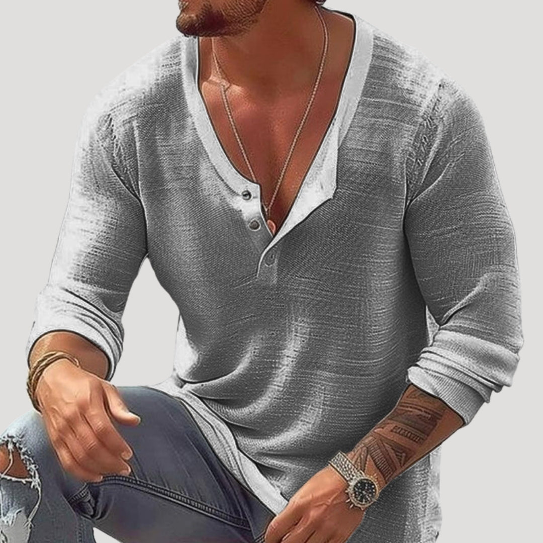 Mens Henley Shirt Long Sleeve Casual Knit