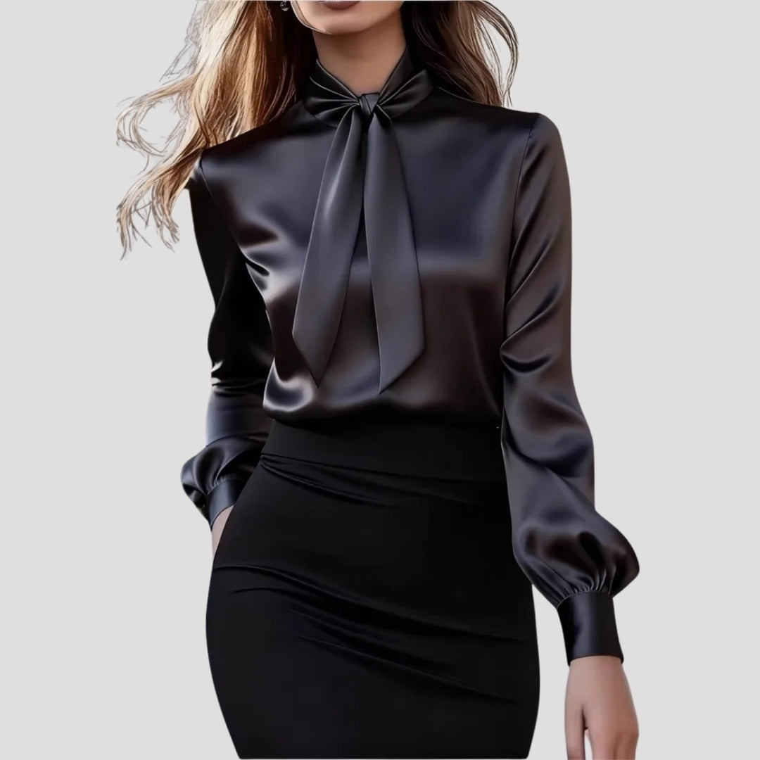 Women’s Blouse Satin Long Sleeve Bow Office Top