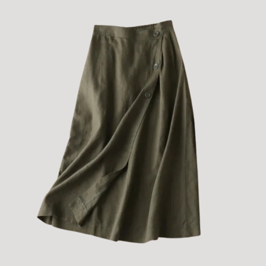 Women’s Linen Wrap Skirt Midi Length Button Detail