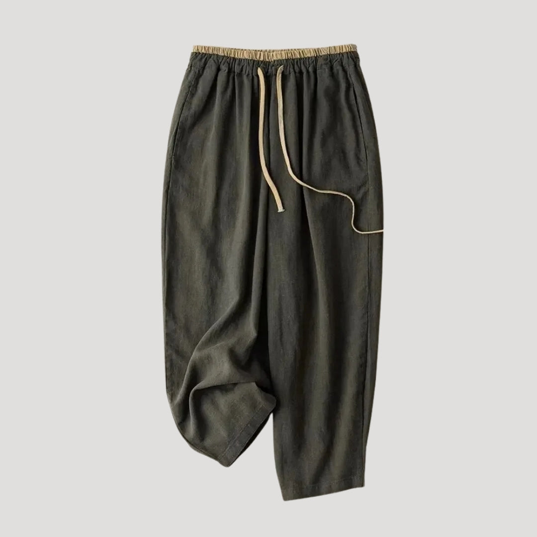 Women’s Linen Pants Cropped Tapered Elastic Waist Drawstring Relaxed