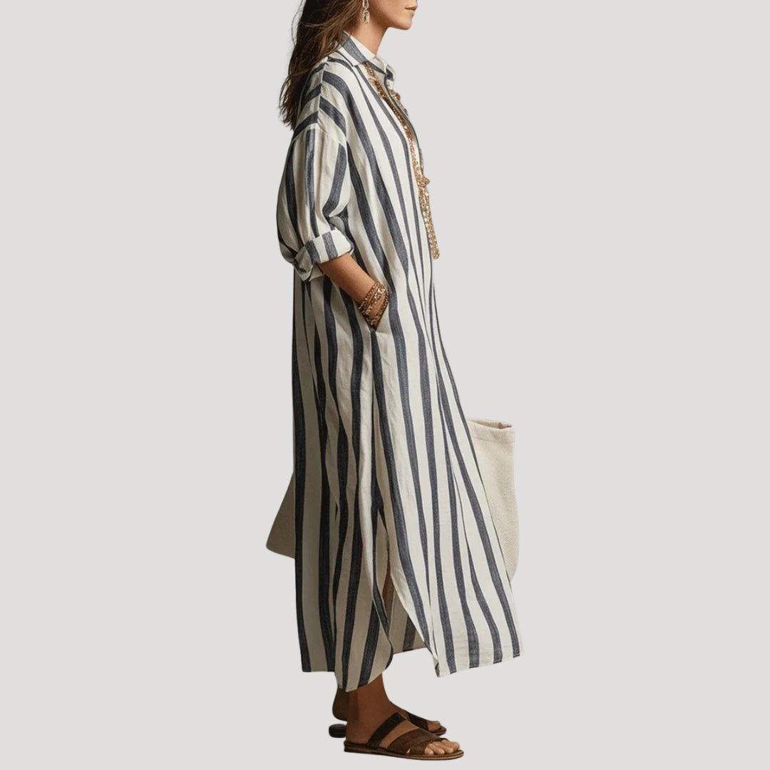 Women’s Maxi Dress Shirt Striped Loose Casual Summer Beach
