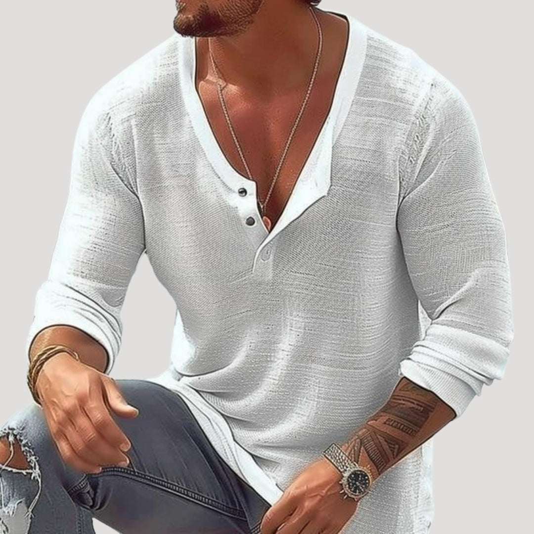Mens Henley Shirt Long Sleeve Casual Knit