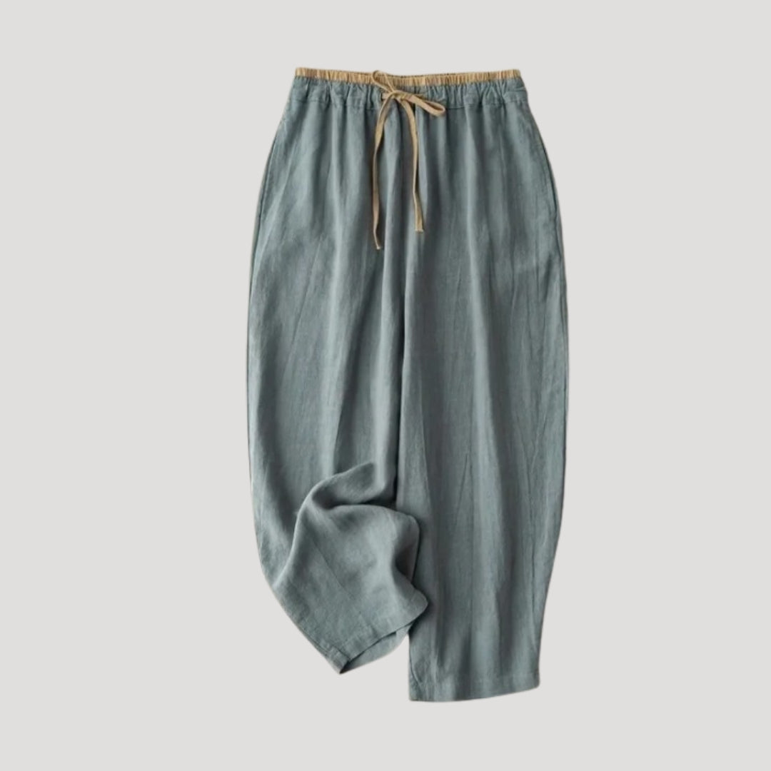 Women’s Linen Pants Cropped Tapered Elastic Waist Drawstring Relaxed