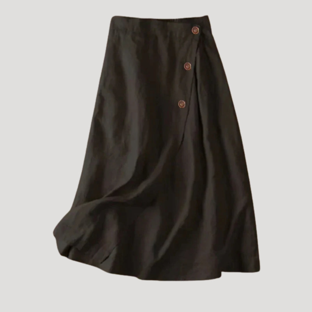 Women’s Linen Wrap Skirt Midi Length Button Detail