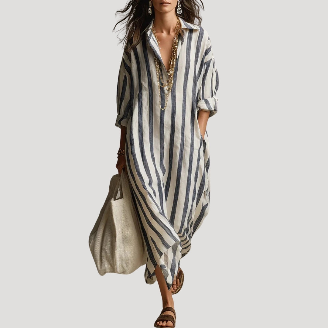 Women’s Maxi Dress Shirt Striped Loose Casual Summer Beach
