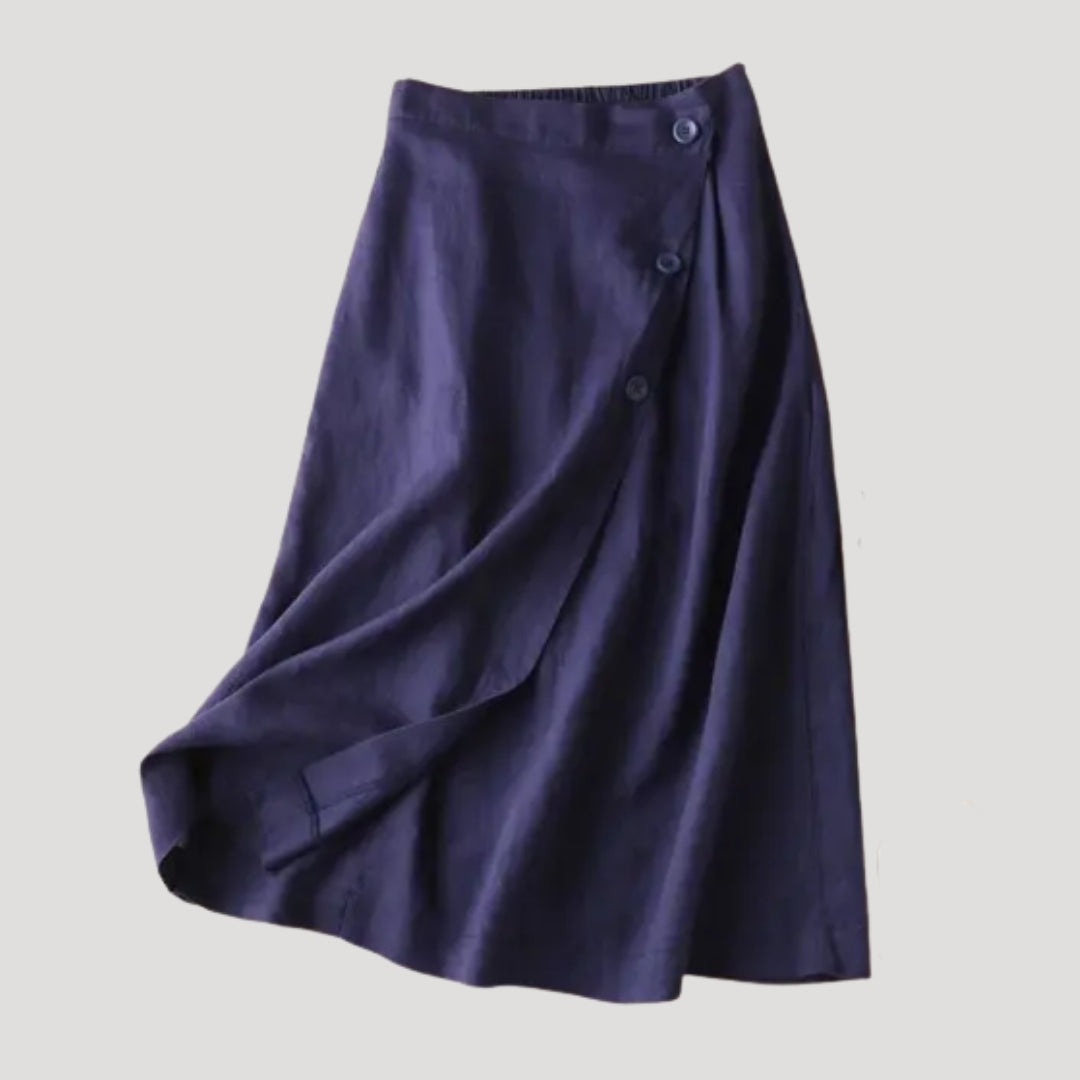 Women’s Linen Wrap Skirt Midi Length Button Detail