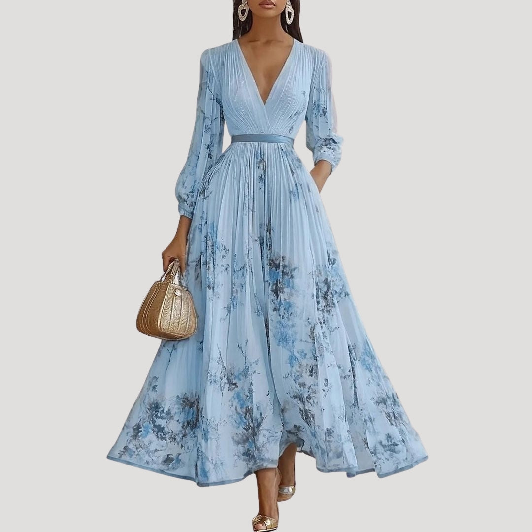 Women’s Formal Maxi Floral Long Sleeve V Neck A Line