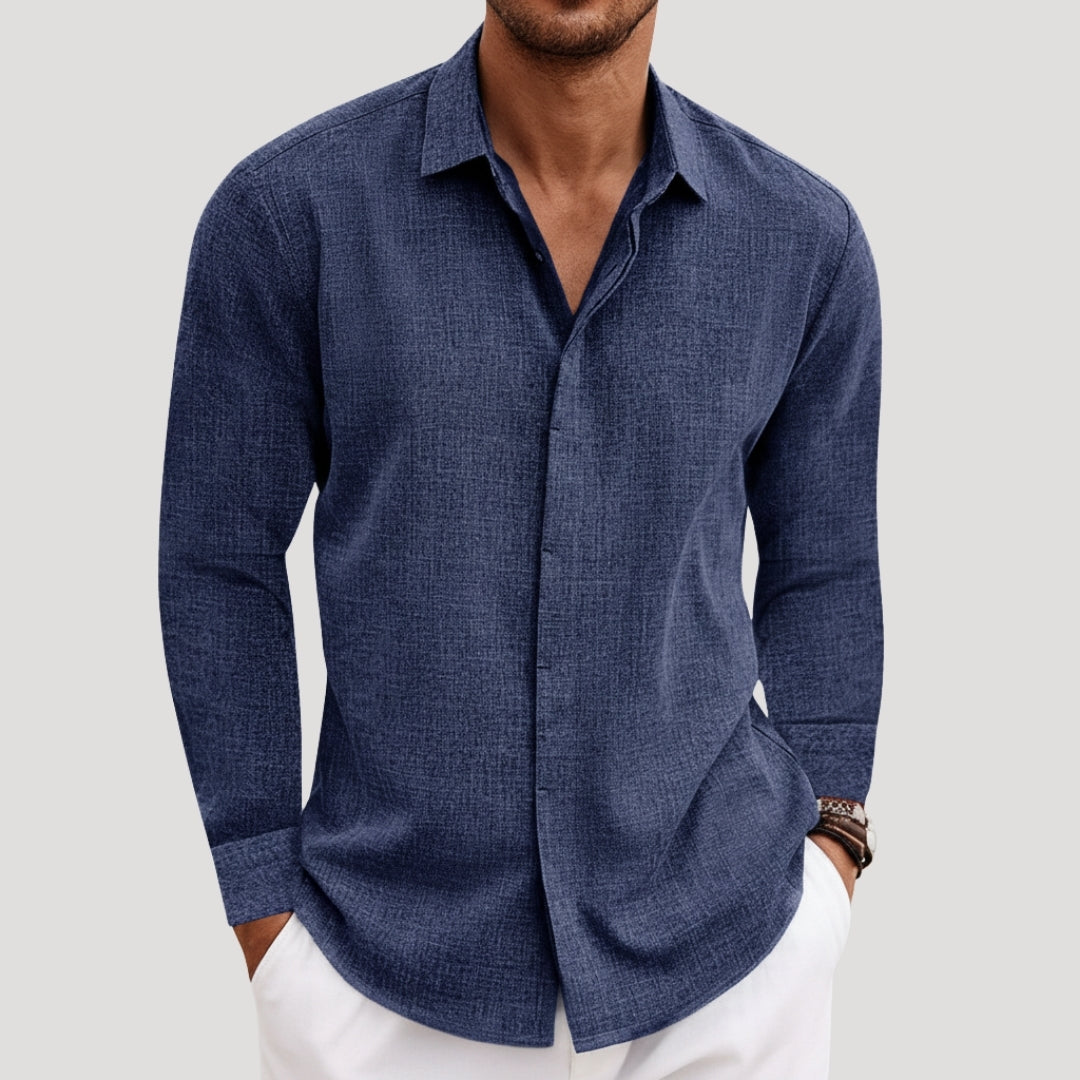 Men’s Long Sleeve Shirt Casual Button Linen Summer