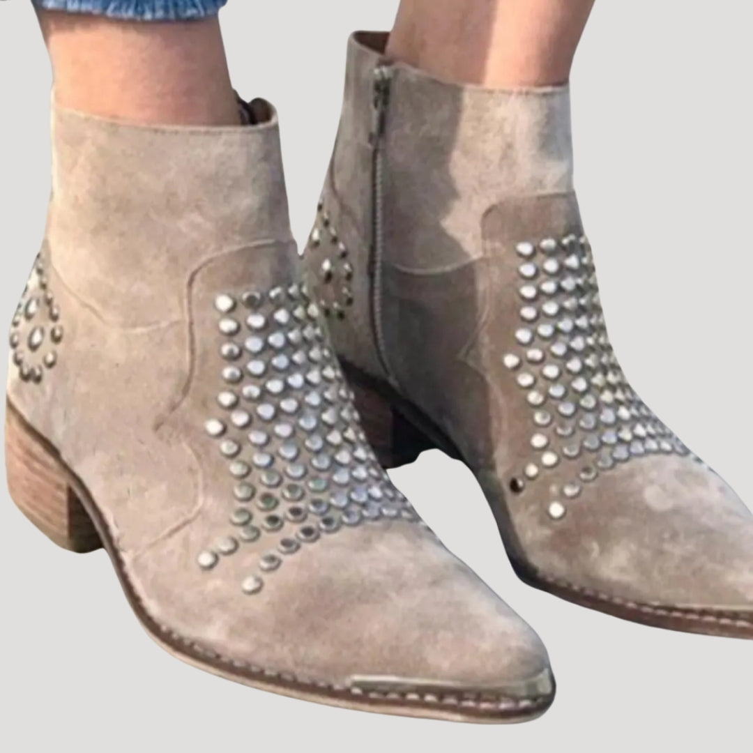Women’s Boots Ankle Boots Western Studded Suede Zip