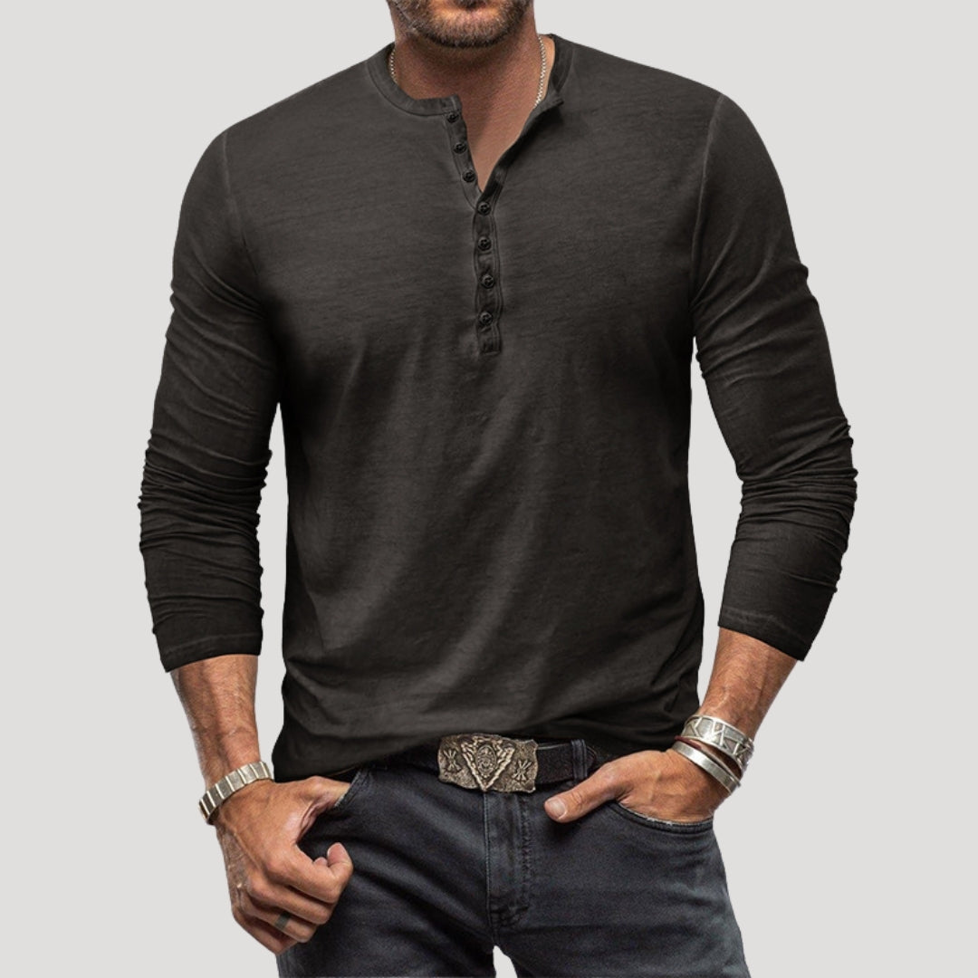 Men’s Long Sleeve Henley Cotton Shirt Casual Style