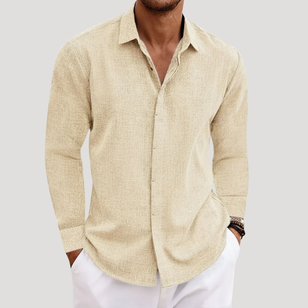 Men’s Long Sleeve Shirt Casual Button Linen Summer