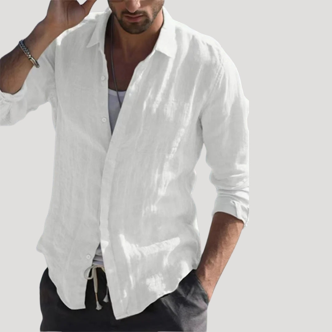 Mens Linen Shirt Button Down Long Sleeve Casual