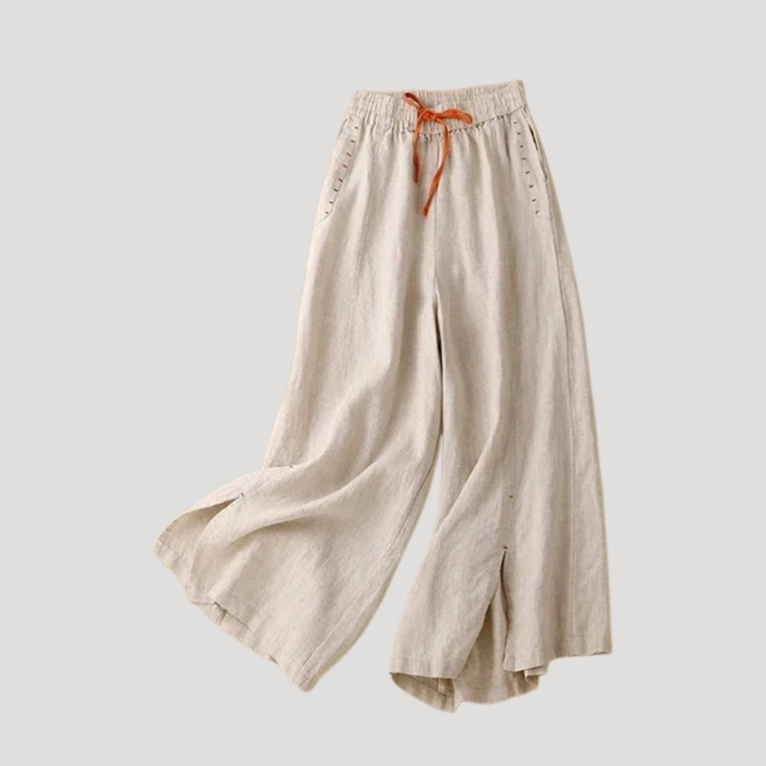 Women’s Linen Pants Wide Leg Drawstring Elastic Waist
