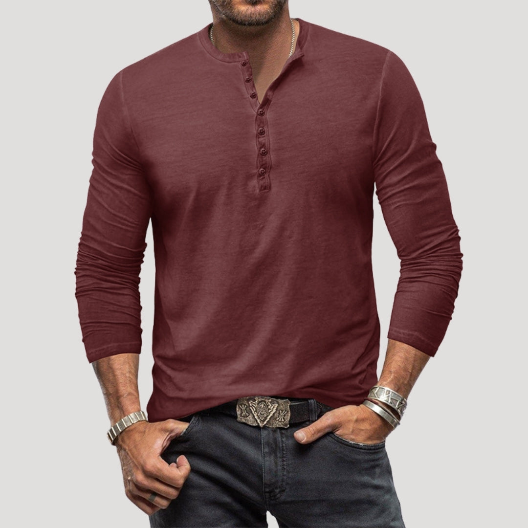 Men’s Long Sleeve Henley Cotton Shirt Casual Style