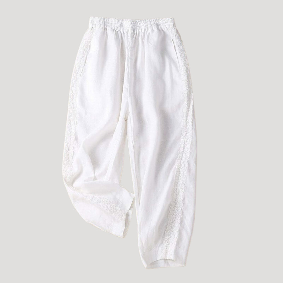 Women’s Linen Pants Tapered Elastic Waist Casual Cropped Loose Summer