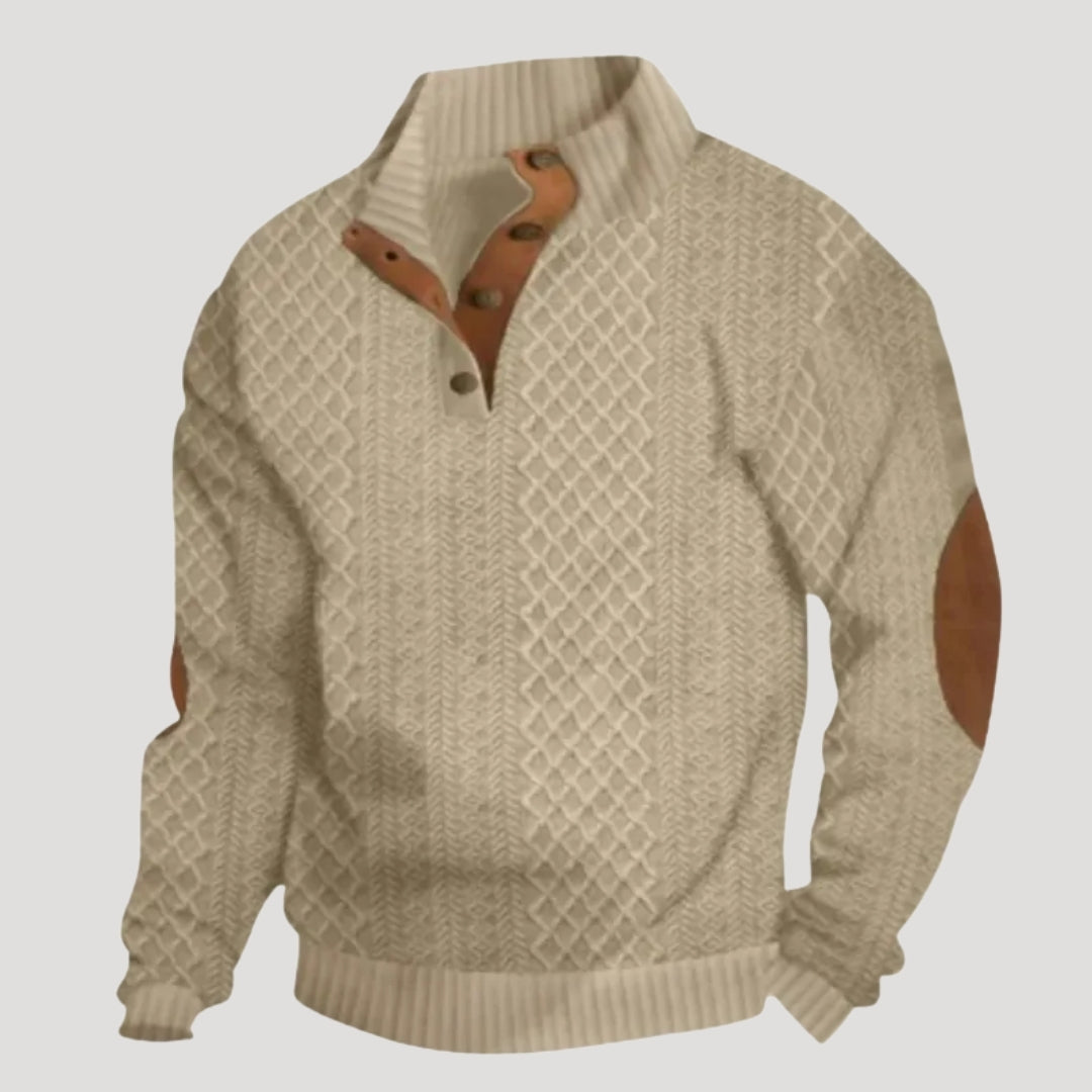 Men’s Knit Sweater Henley Button Textured Long Sleeve