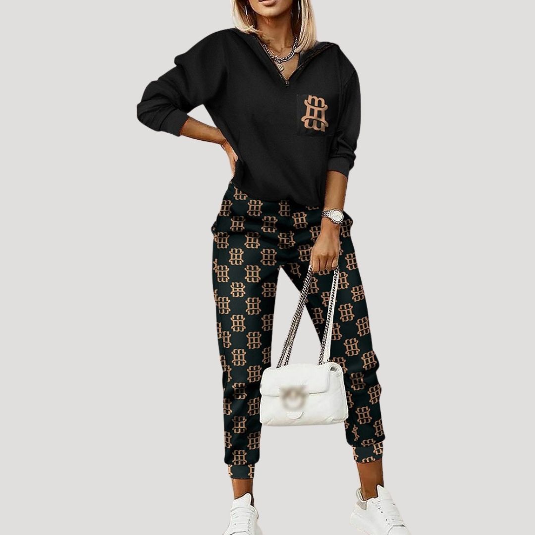 Women Tracksuit Set Hoodie Zip Top Jogger Pants Relaxed Fit
