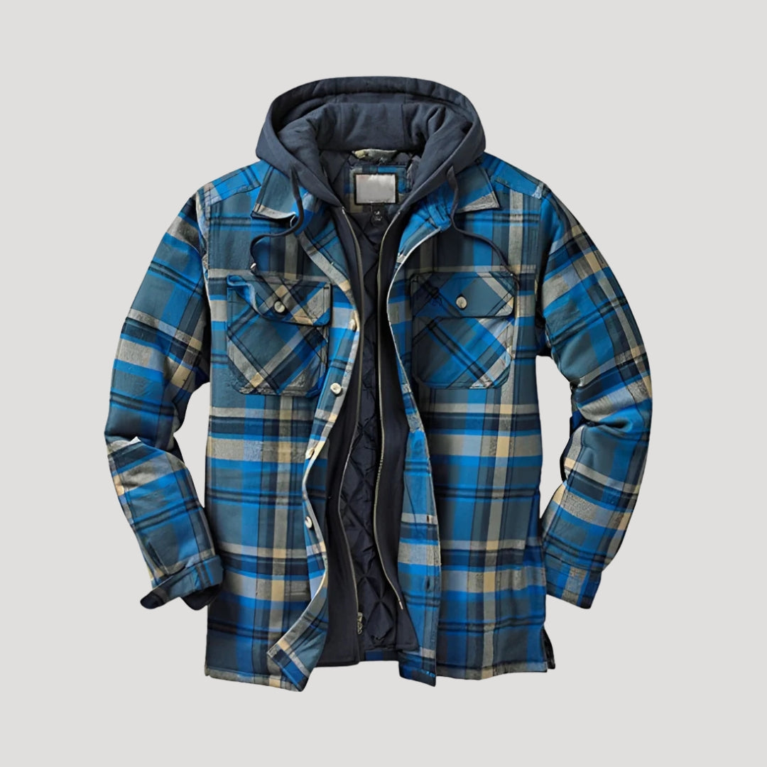 Men Fleece Lined Jacket Warm Plaid Overshirt