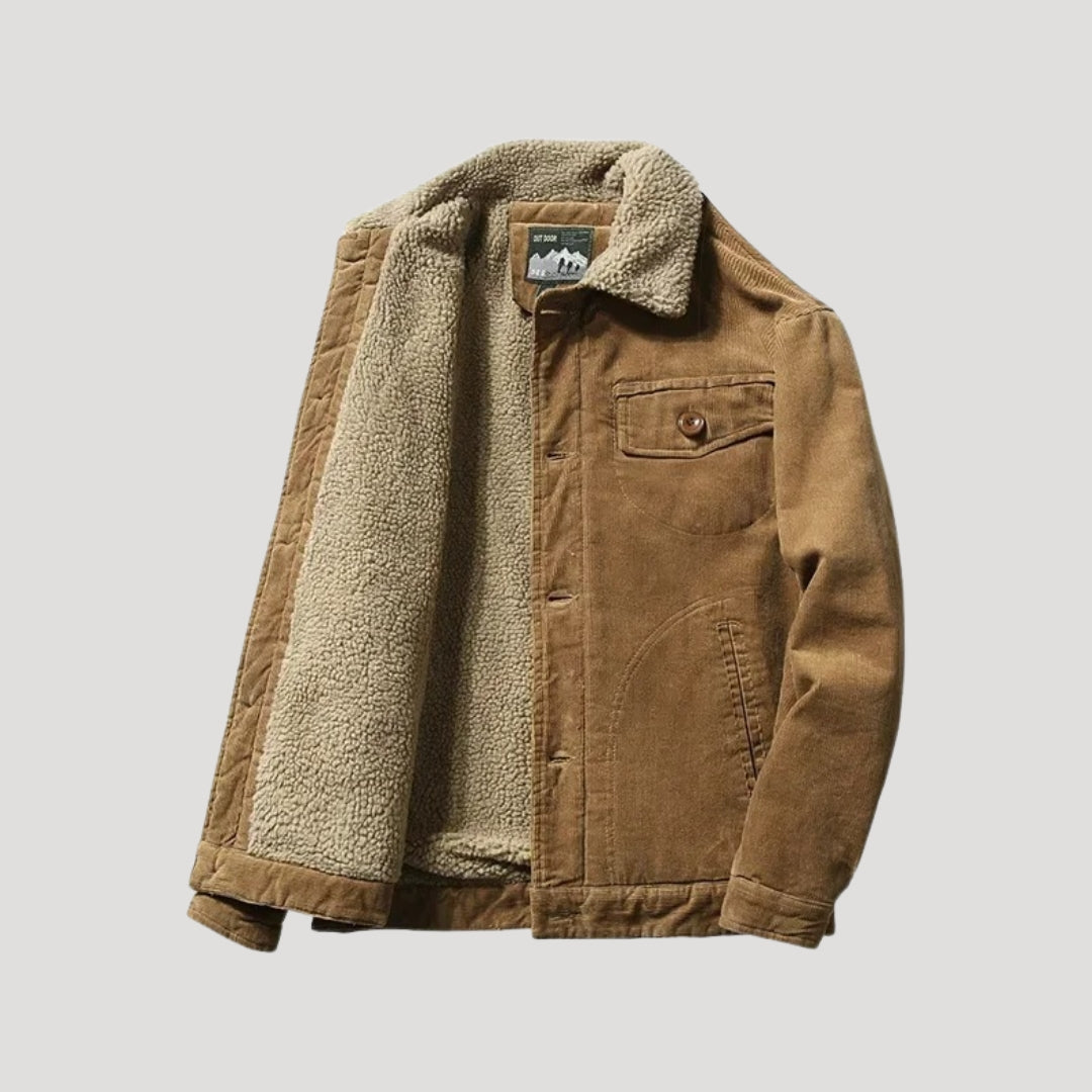 Men Corduroy Jacket Sherpa Lined Button Front Warm