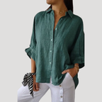 Women’s Linen Button Down Shirt Long Sleeve Loose Blouse