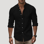 Men’s Linen Button Up Shirt Relaxed Long Sleeve Overshirt