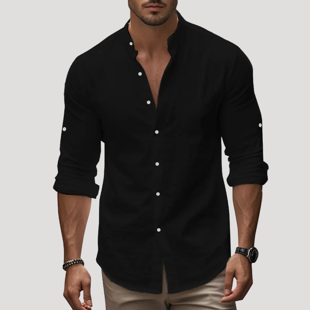 Men’s Linen Button Up Shirt Relaxed Long Sleeve Overshirt