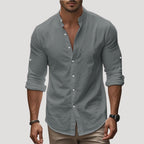 Men’s Linen Button Up Shirt Relaxed Long Sleeve Overshirt