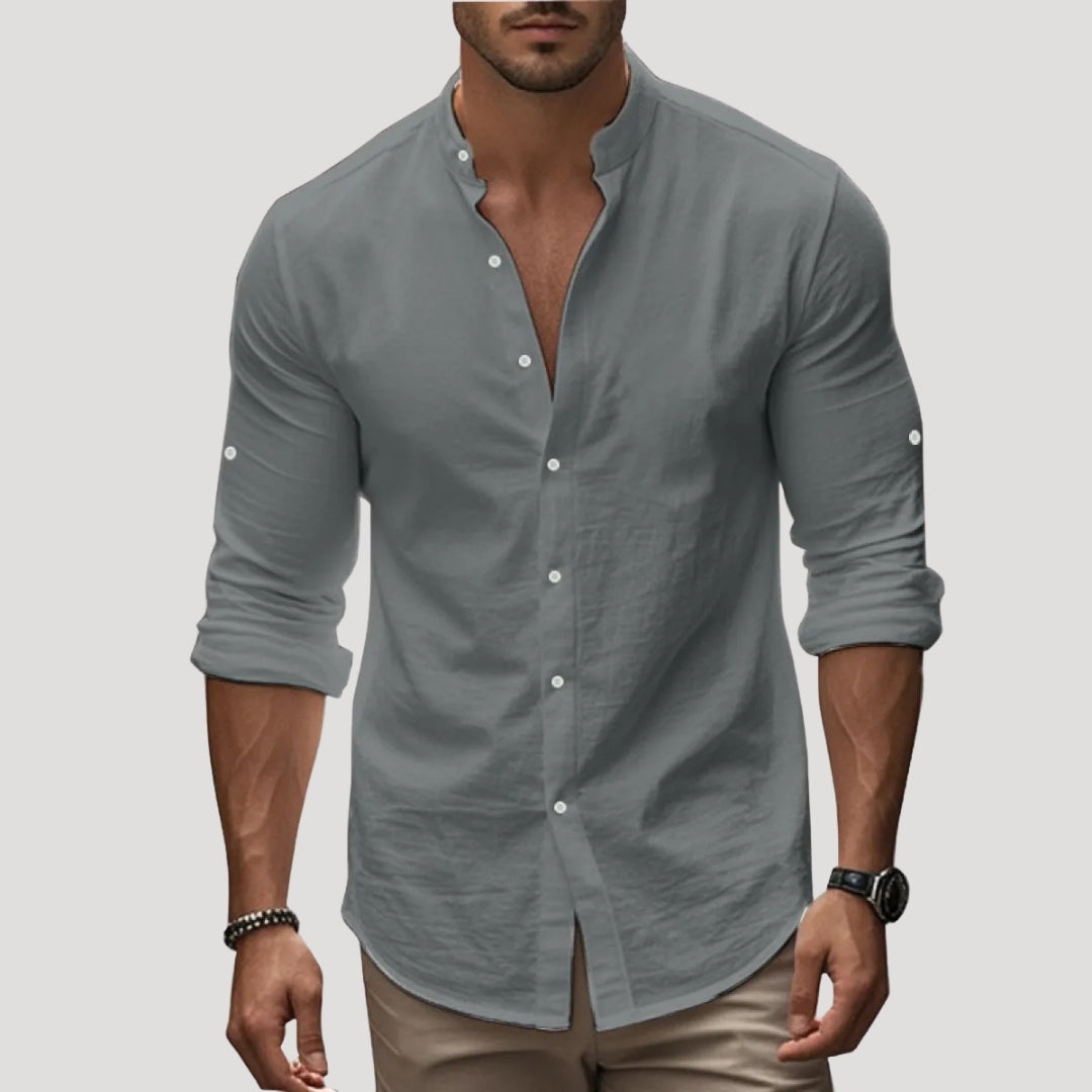 Men’s Linen Button Up Shirt Relaxed Long Sleeve Overshirt
