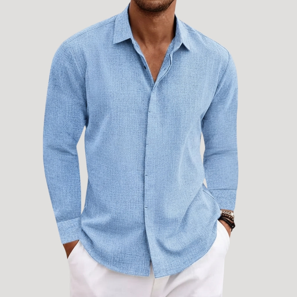 Men’s Long Sleeve Shirt Casual Button Linen Summer