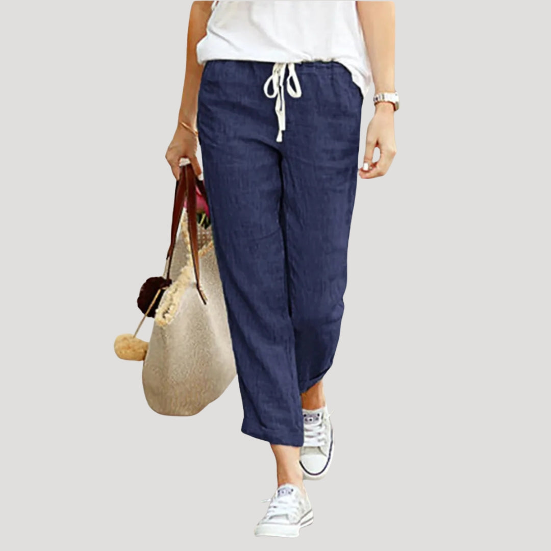Women’s Linen Blend Drawstring Trousers Relaxed Casual Fit