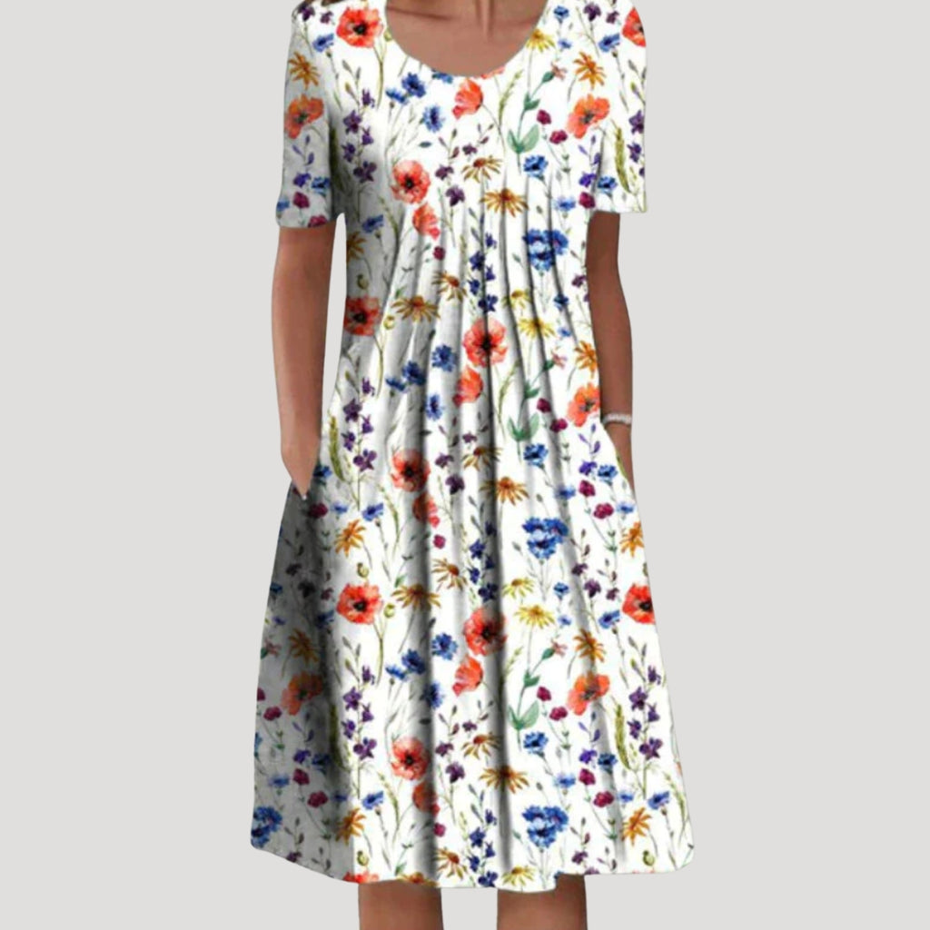 Women’s Summer Dress Floral Midi Casual Short Sleeve
