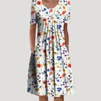 Women’s Summer Dress Floral Midi Casual Short Sleeve