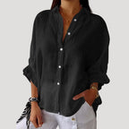 Women’s Linen Button Down Shirt Long Sleeve Loose Blouse