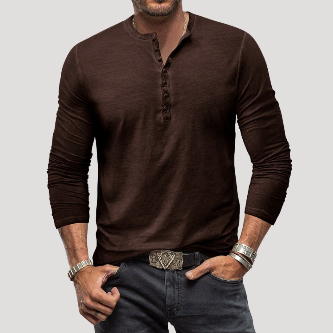 Men’s Long Sleeve Henley Cotton Shirt Casual Style