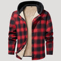 Men’s Red Plaid Flannel Hooded Sherpa Jacket