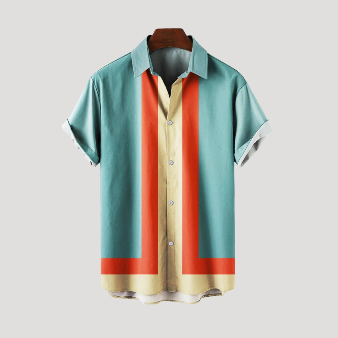 Men’s Striped Button Up Short Sleeve Shirt Relaxed Fit Casual