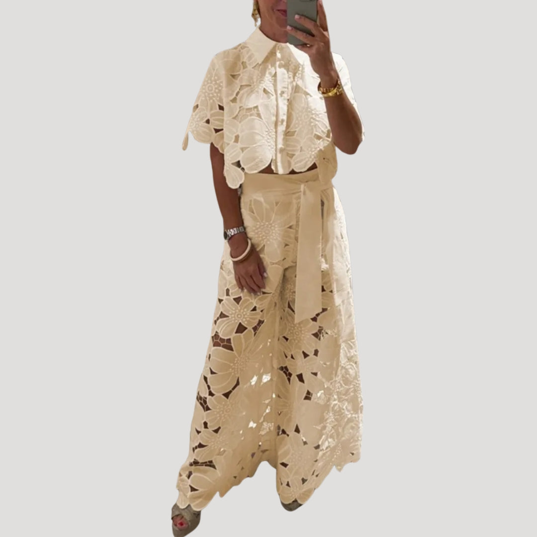 Women’s Lace Detail Two Piece Outfit Set Elegant Fit