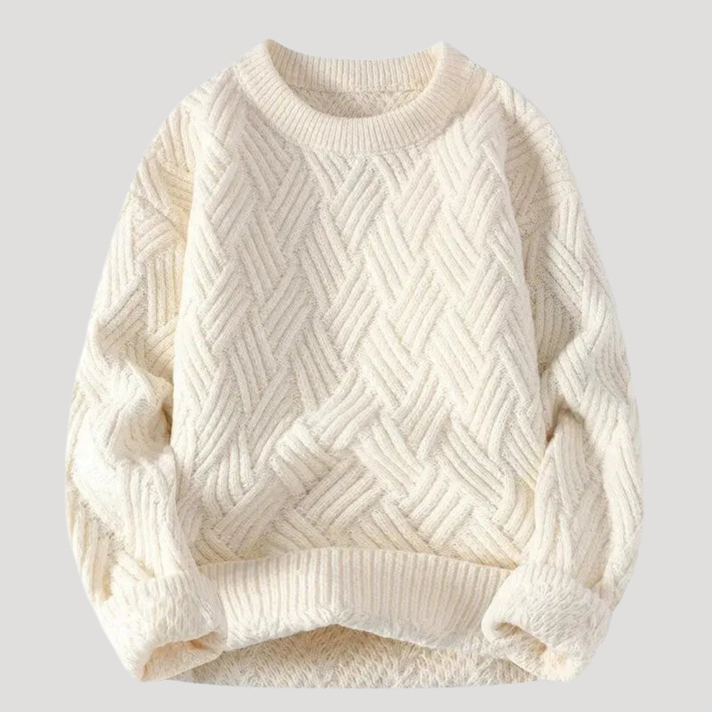 Men’s Cable Knit Sweater Relaxed Fit Crewneck Pullover Top