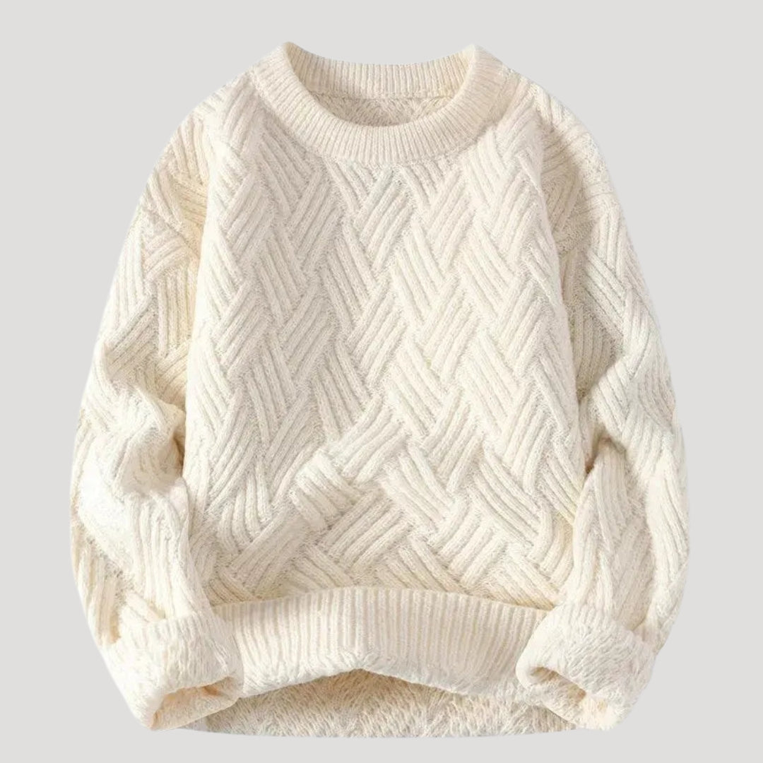Men’s Cable Knit Sweater Relaxed Fit Crewneck Pullover Top