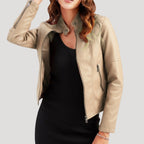 Women’s Faux Leather Biker Jacket Zip Front Moto Coat