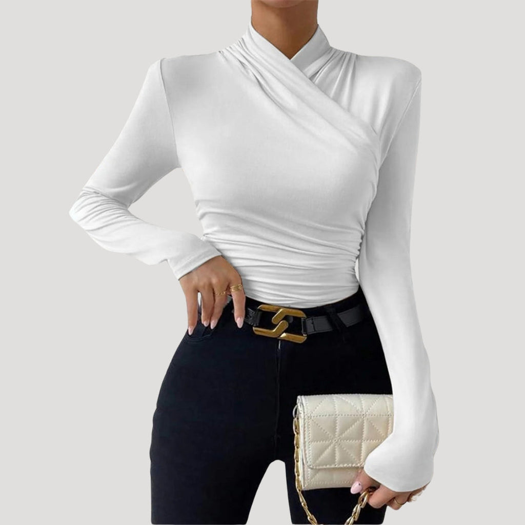 Women’s Long Sleeve Ruched Top Slim Fit Stretch Blouse