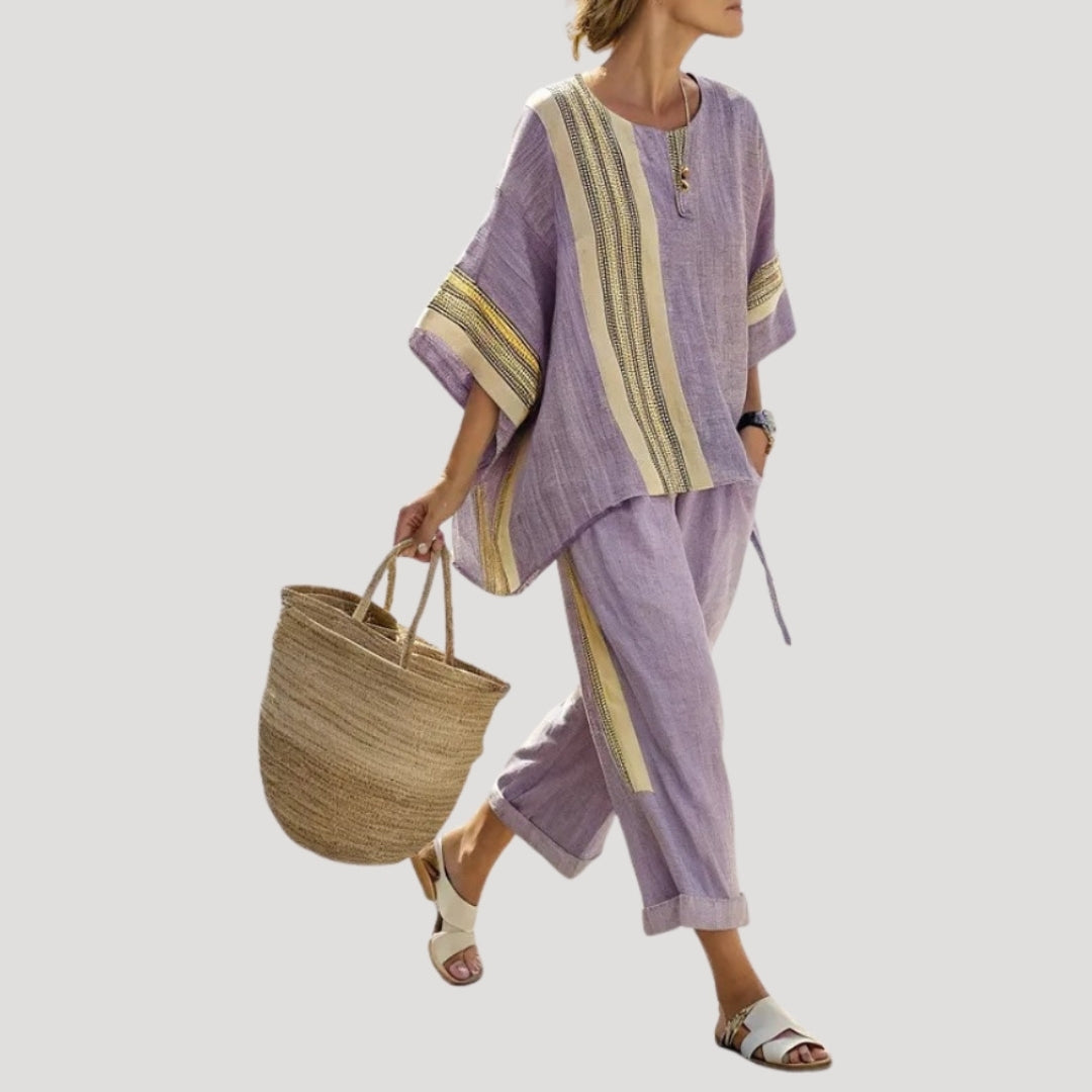 Women’s Striped Linen Blend Co Ord Set Relaxed Fit