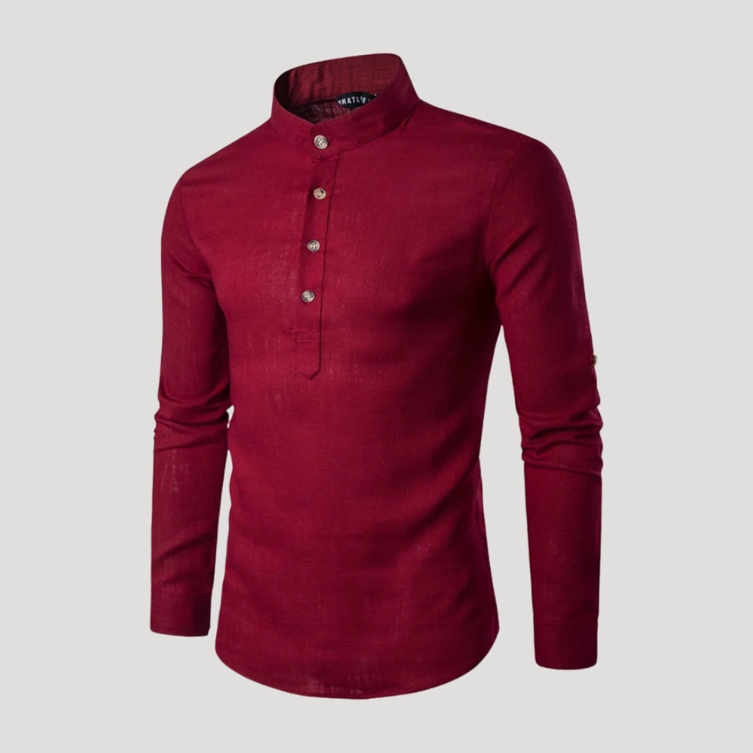 Men’s Long Sleeve Henley Shirt Stand Collar Casual Top
